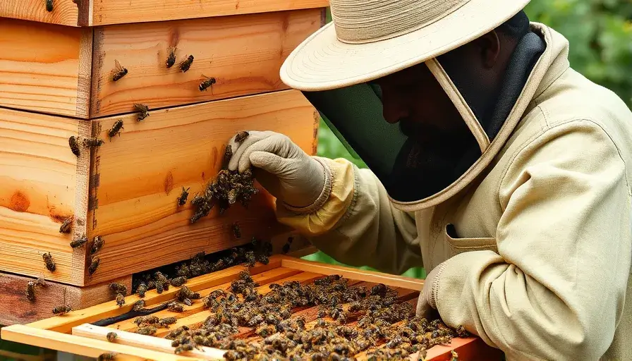 Beekeeper working with the hives